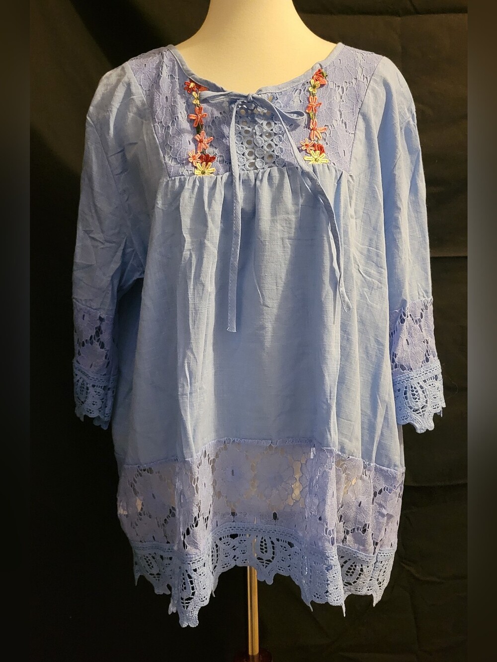 Light Blue Lace Tunic with Floral Embroidery